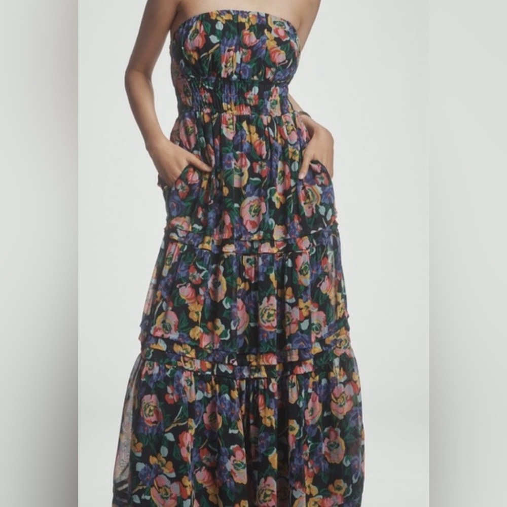 Anthropologie Floral Strapless Maxi Dress